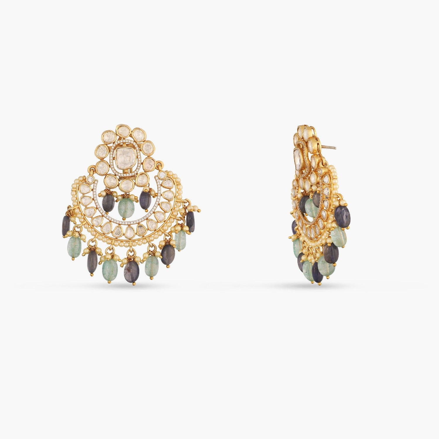 Earrings Aqua Moissanite Silver Chandbali Earrings