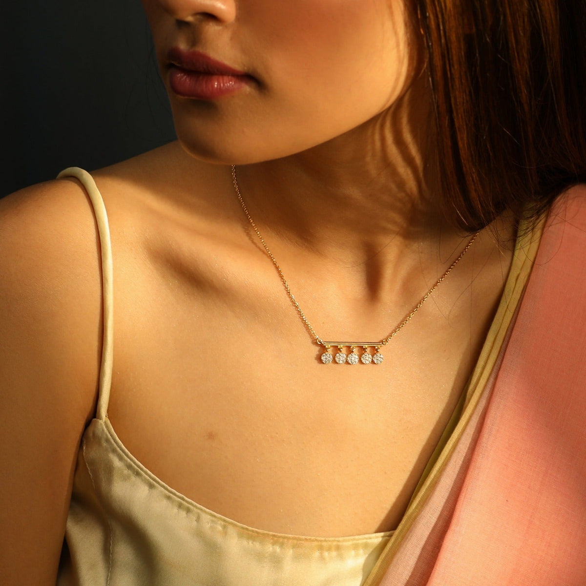 Necklaces Five CZ Delicate Charm Silver Necklace