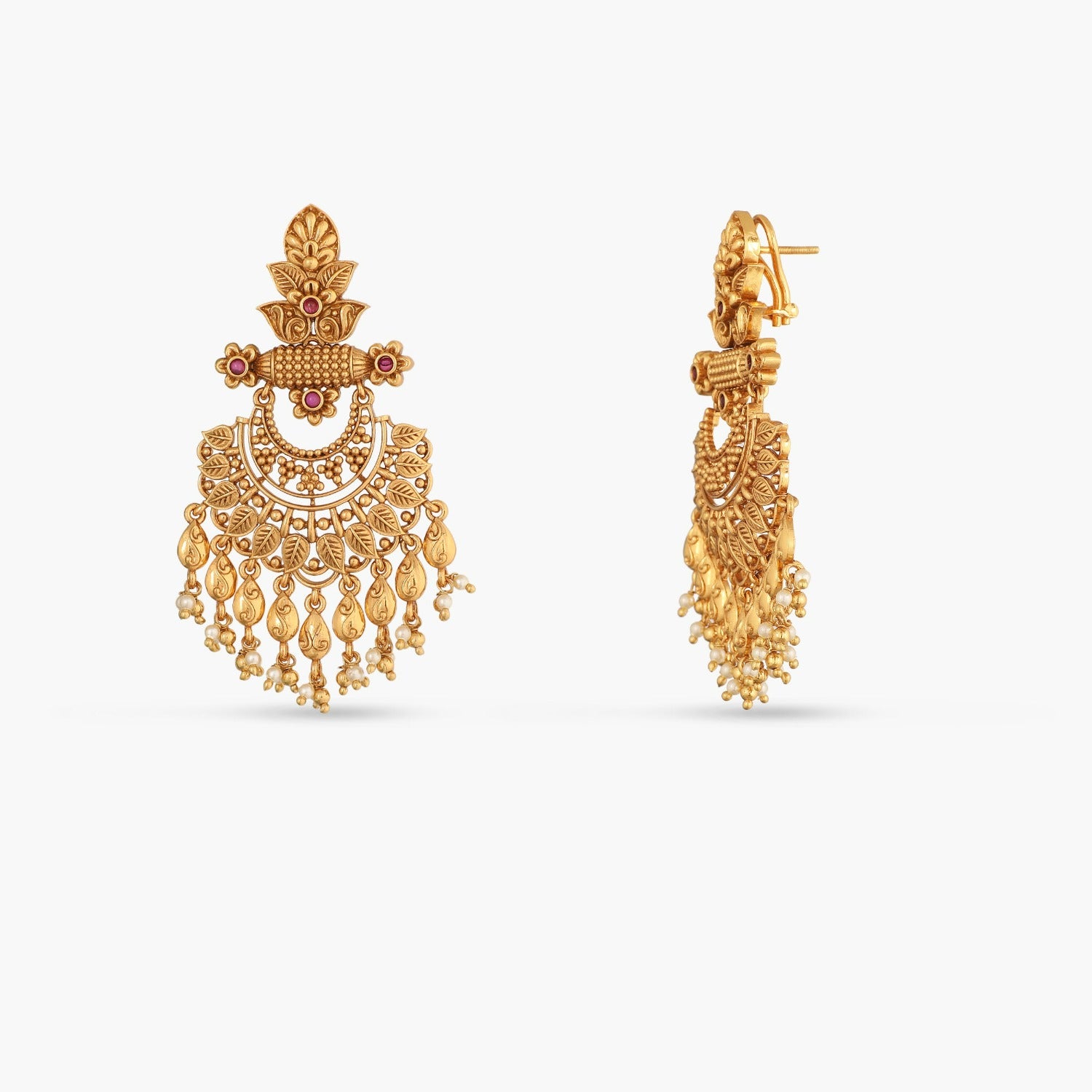 Swara Leafy Floral Statement Chandbali Earrings