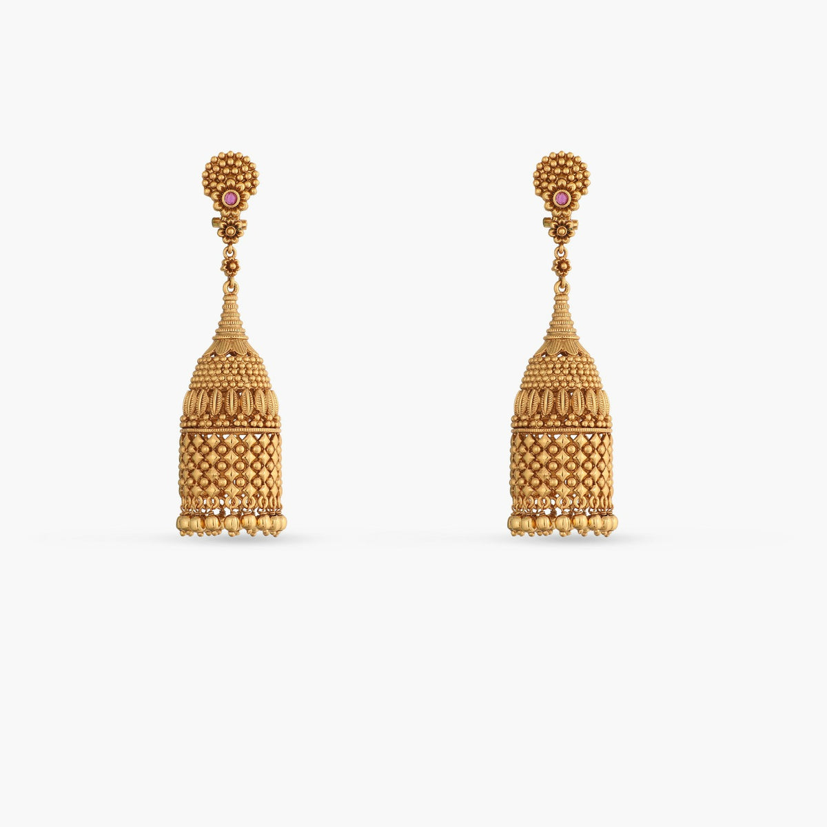 Swara Long Floral Silver Cylindrical Jhumka Earrings