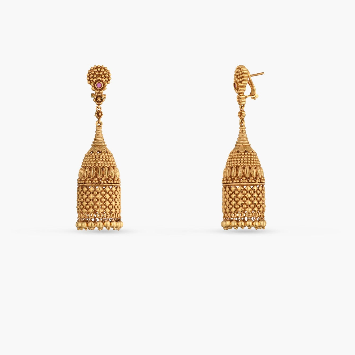 Swara Long Floral Silver Cylindrical Jhumka Earrings