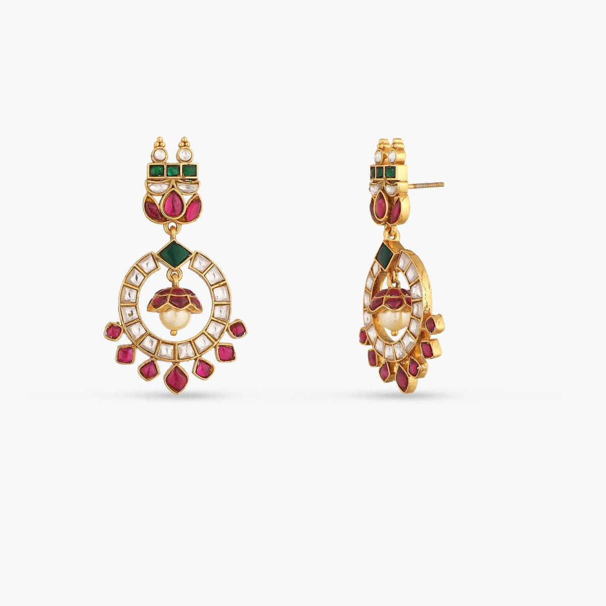 Earrings Ava Kempu Jadau Silver Chandbali Earrings