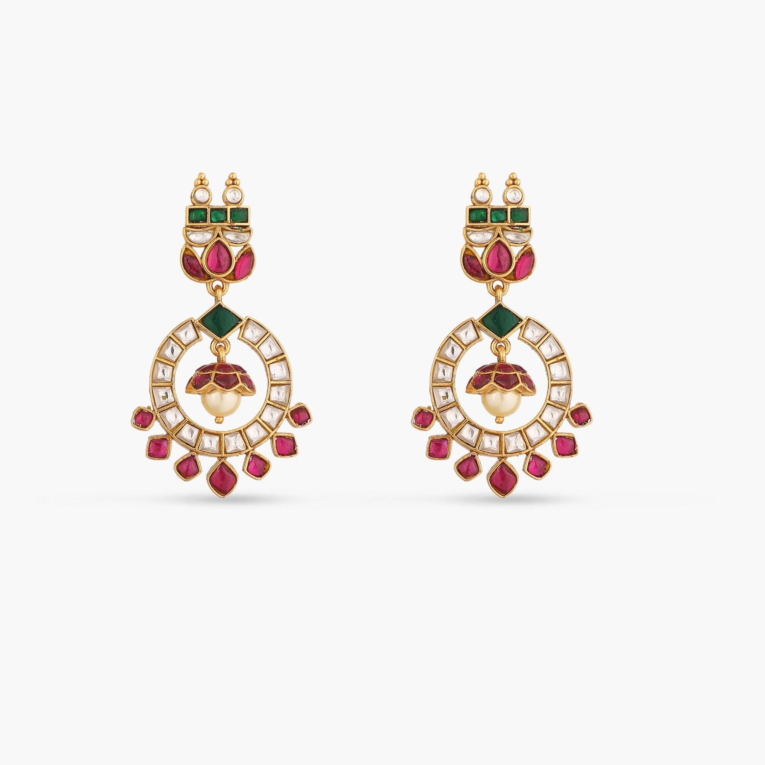 Earrings Ava Kempu Jadau Silver Chandbali Earrings