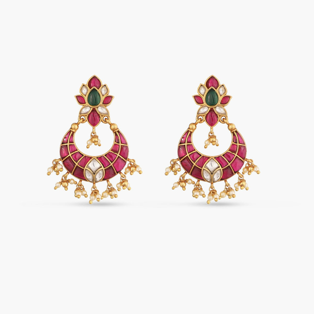 Jui Kempu Jadau Silver Chandbali Earrings