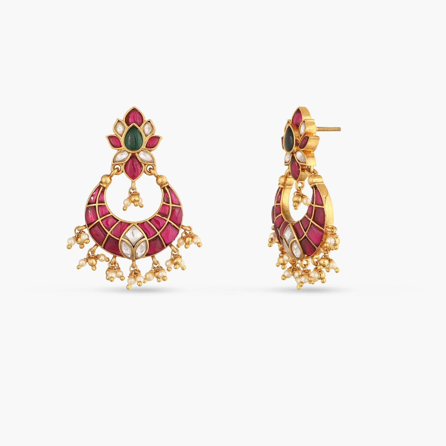 Jui Kempu Jadau Silver Chandbali Earrings