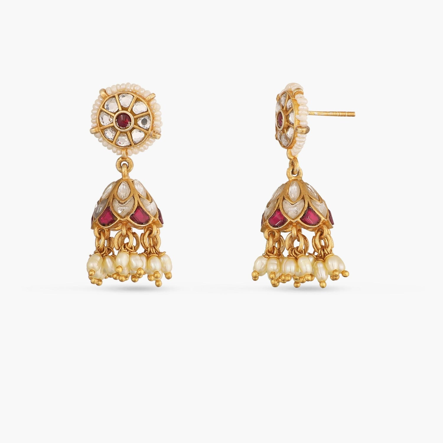 Gool Kempu Jadau Silver Jhumka Earrings