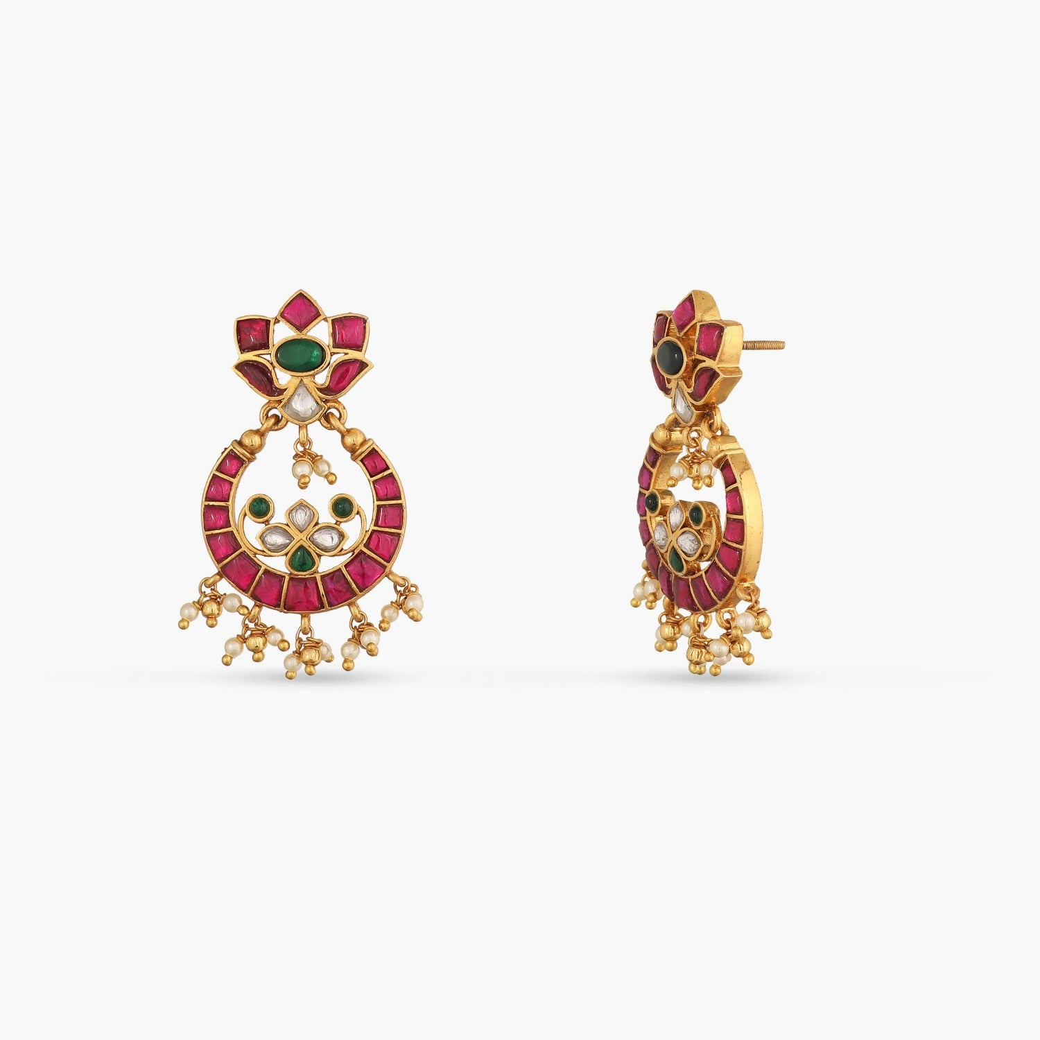 Pushpa Kempu Jadau Silver Chandbali Earrings