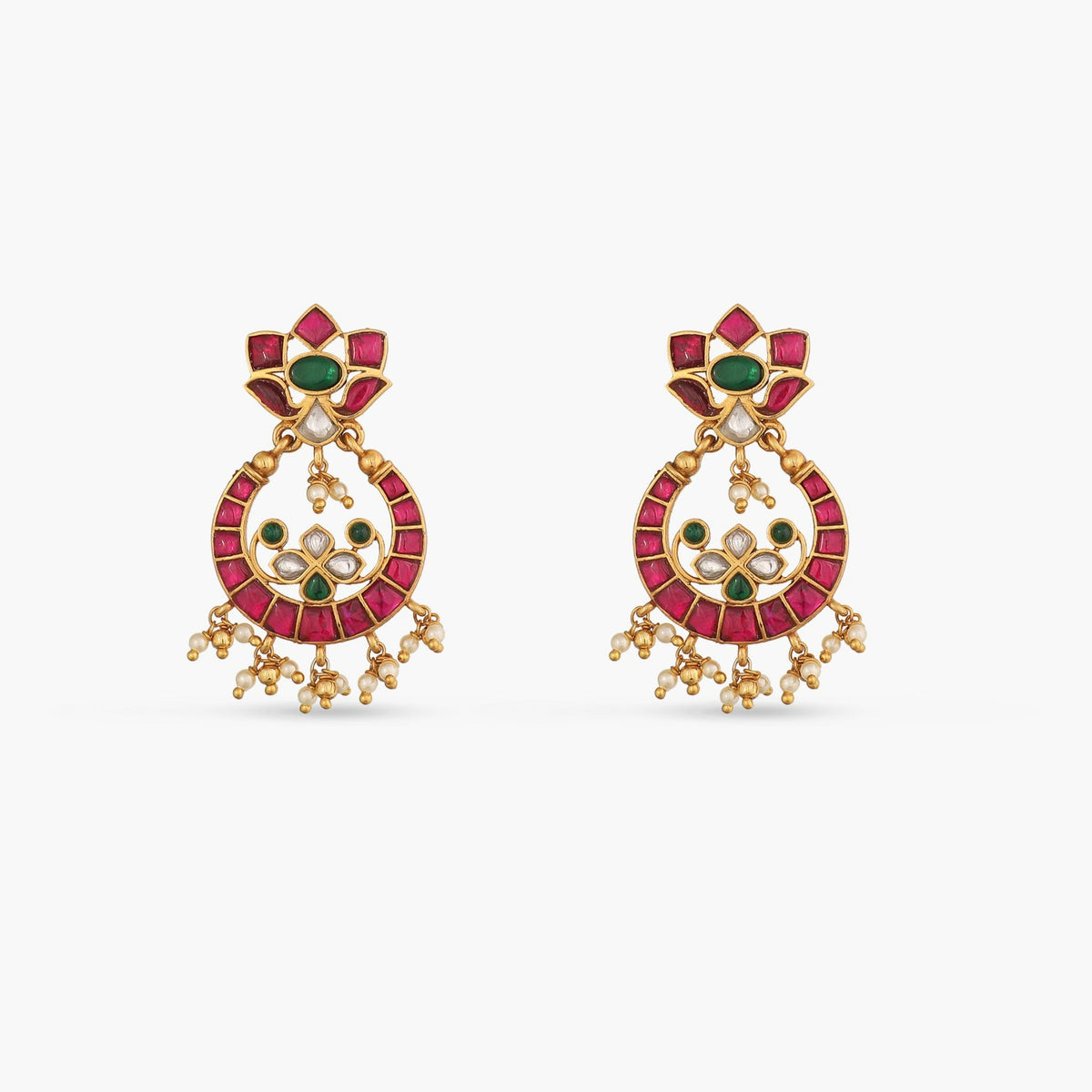 Pushpa Kempu Jadau Silver Chandbali Earrings