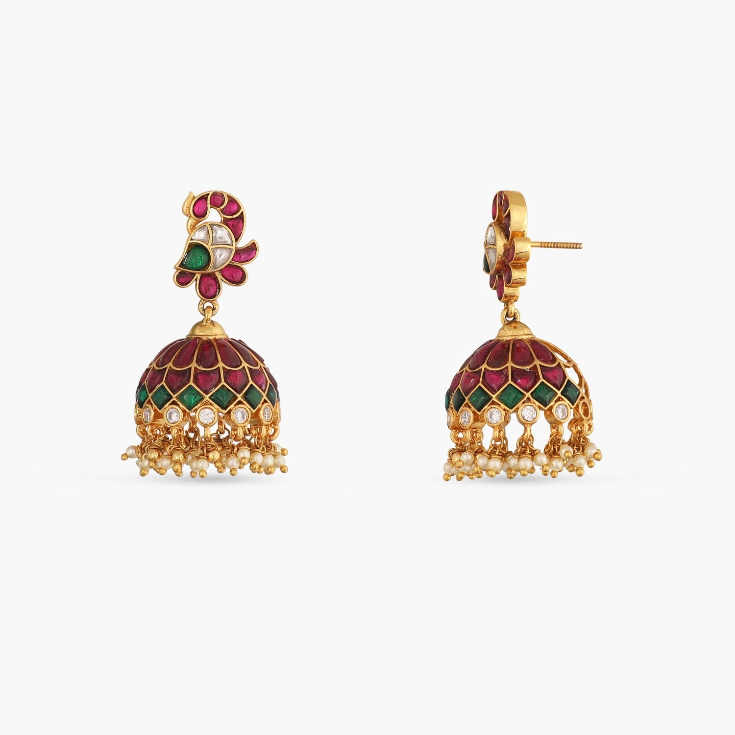 Pekham Kempu Jadau Silver Jhumka Earrings