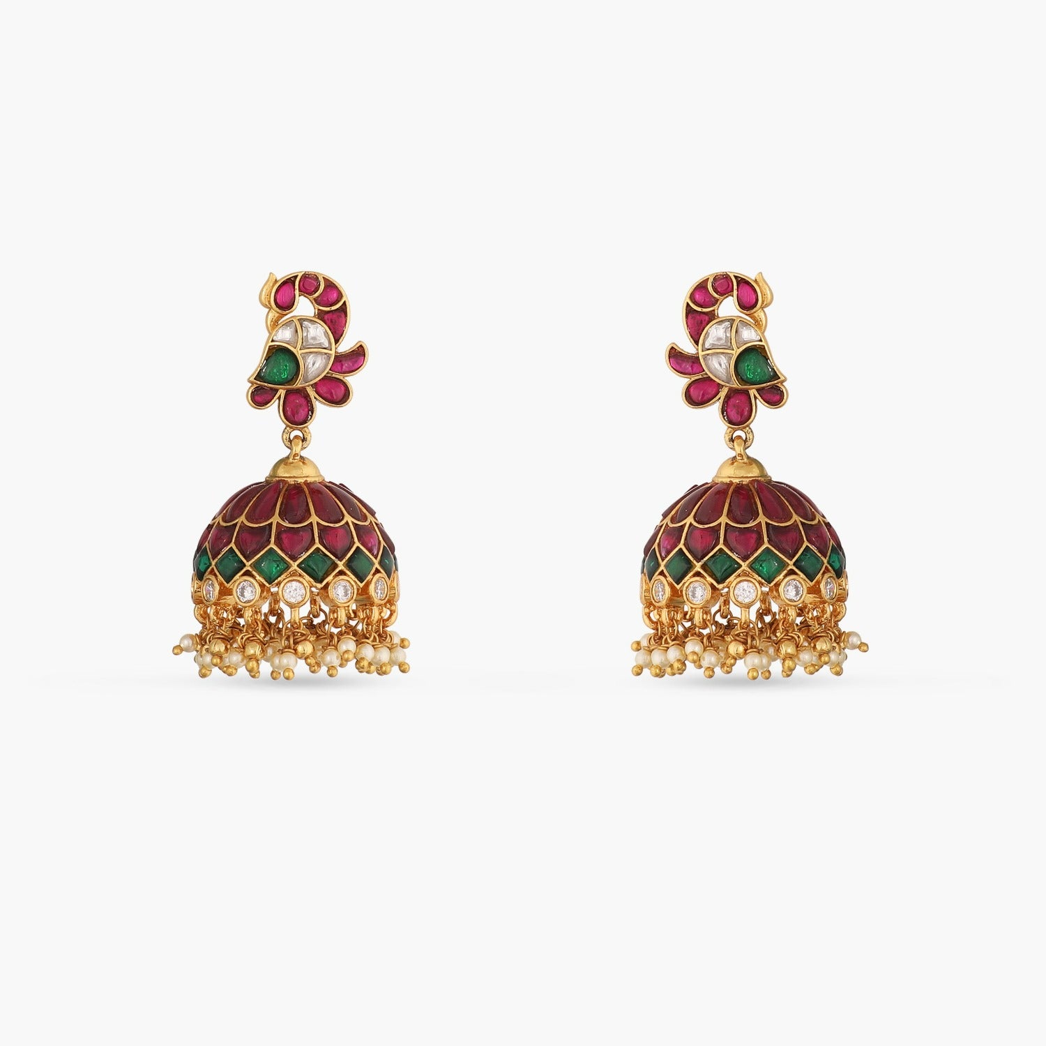 Pekham Kempu Jadau Silver Jhumka Earrings