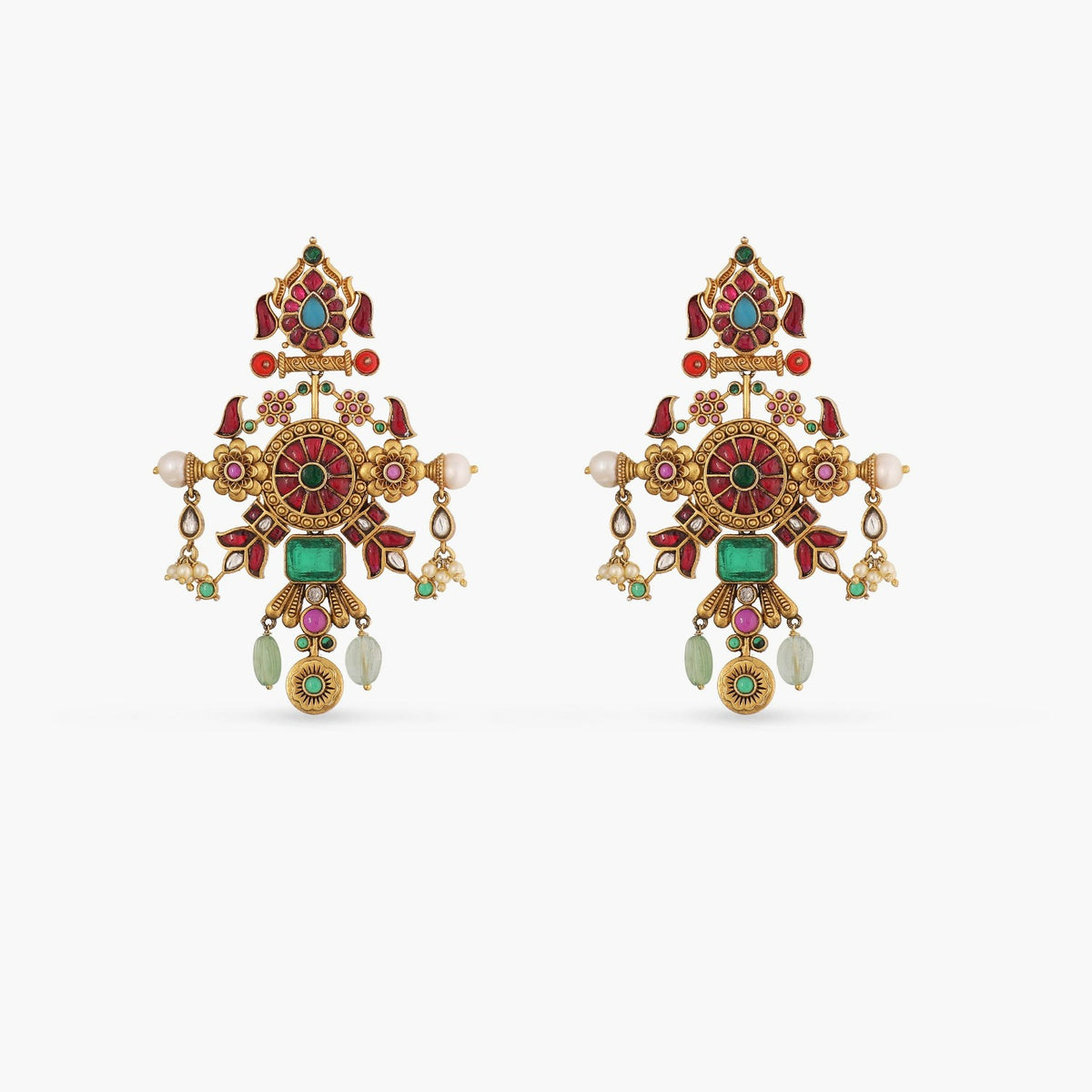 Naviya Modern Kempu Jadau Statement Drop Earrings