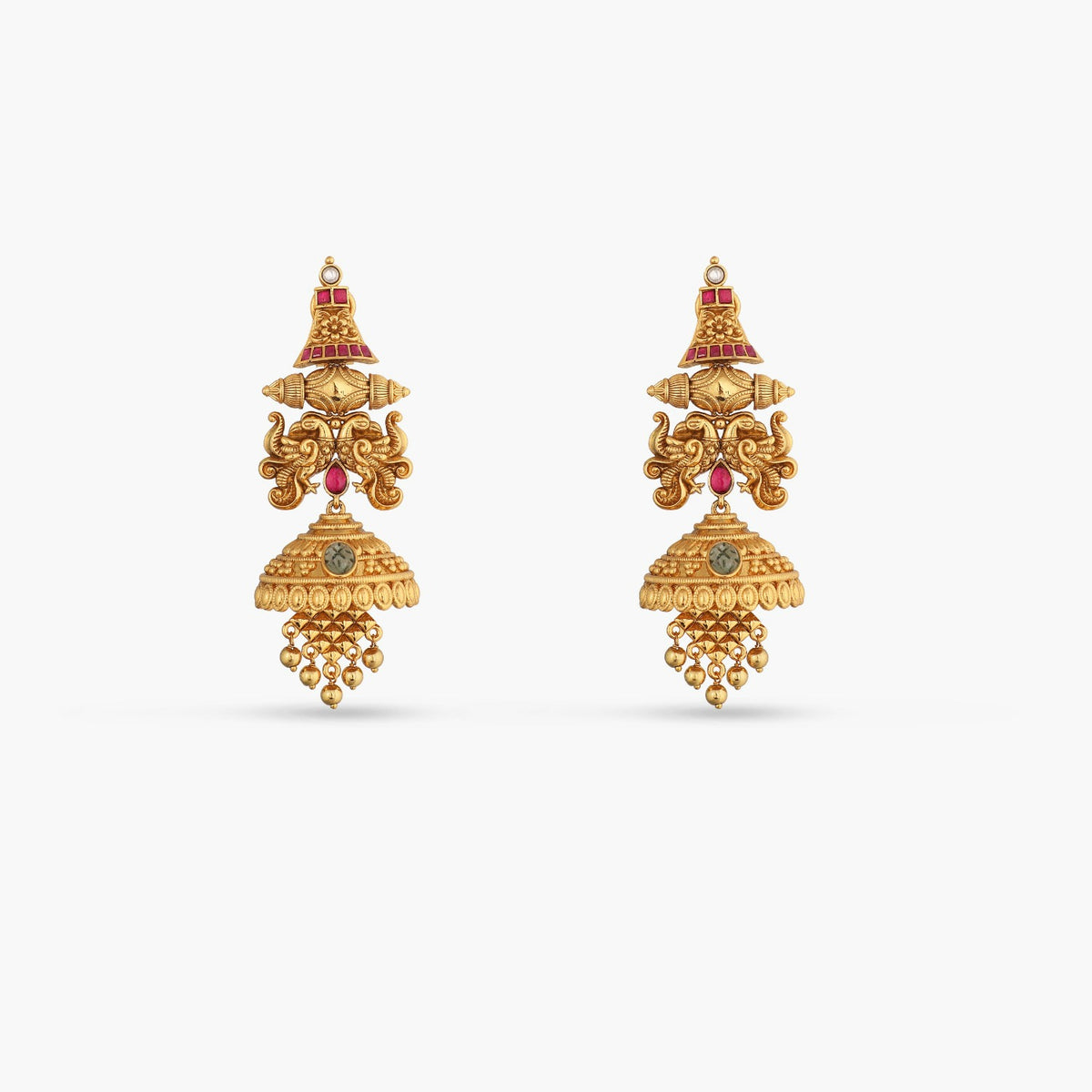 Keeka Kempu Jadau Silver Jhumka Earrings