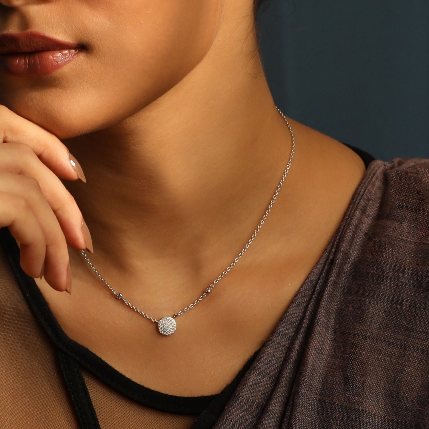 Necklaces Single CZ Charm Delicate Silver Necklace