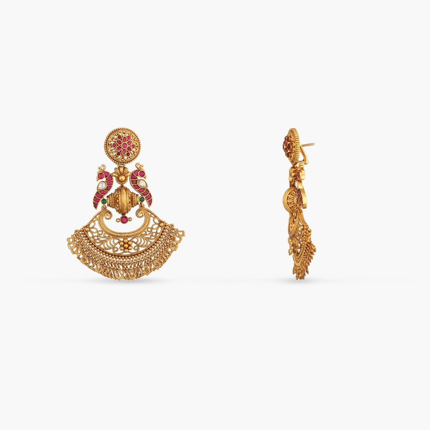 Mura Kempu Jadau Silver Chandbali Earrings