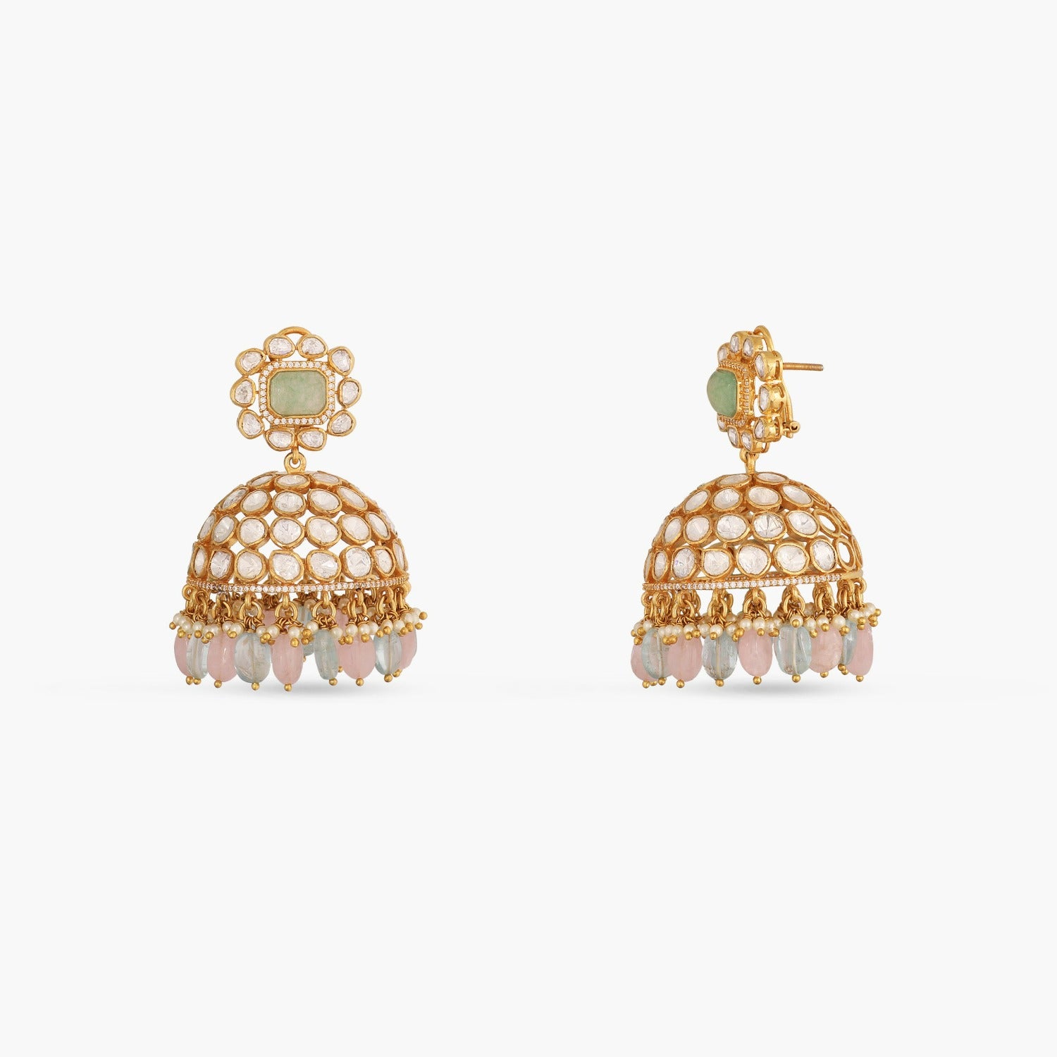 Glaze Floral Moissanite Silver Jhumki Earrings