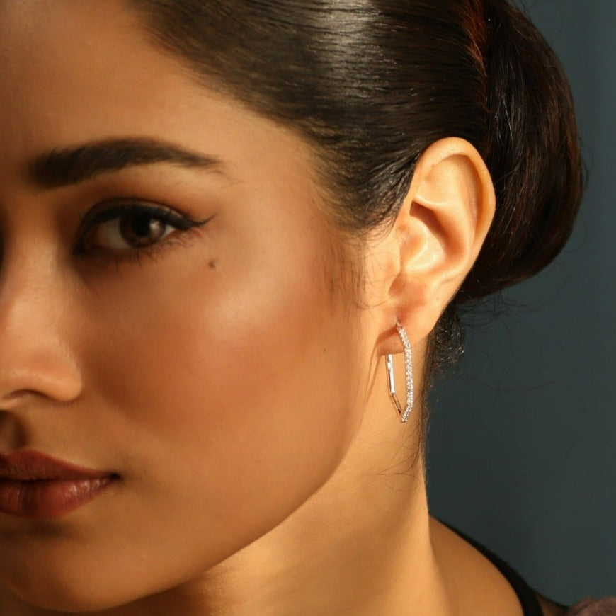 Earrings Hexa CZ Delicate Hoop Silver Earrings