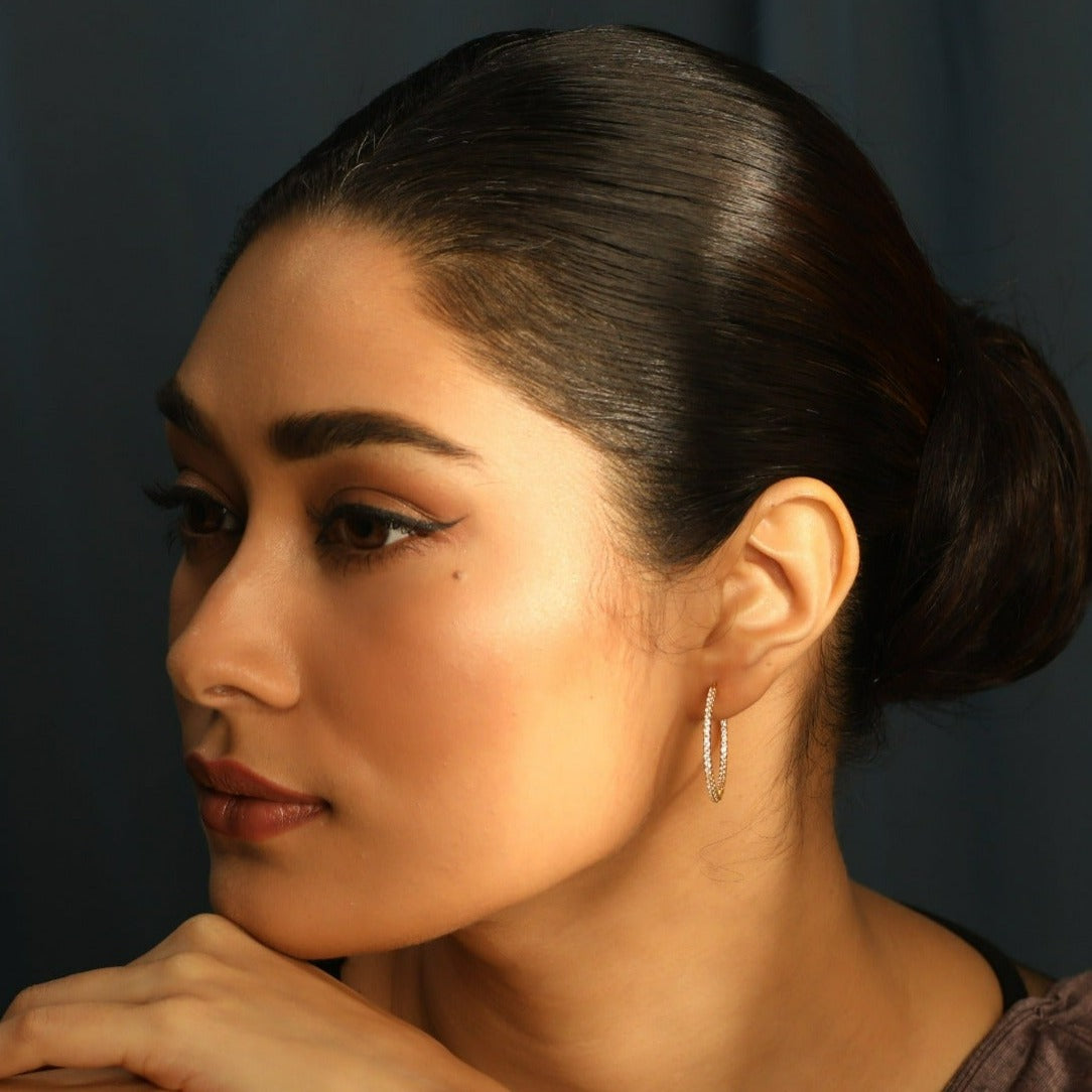 Earrings Round CZ Delicate Hoop Silver Earrings