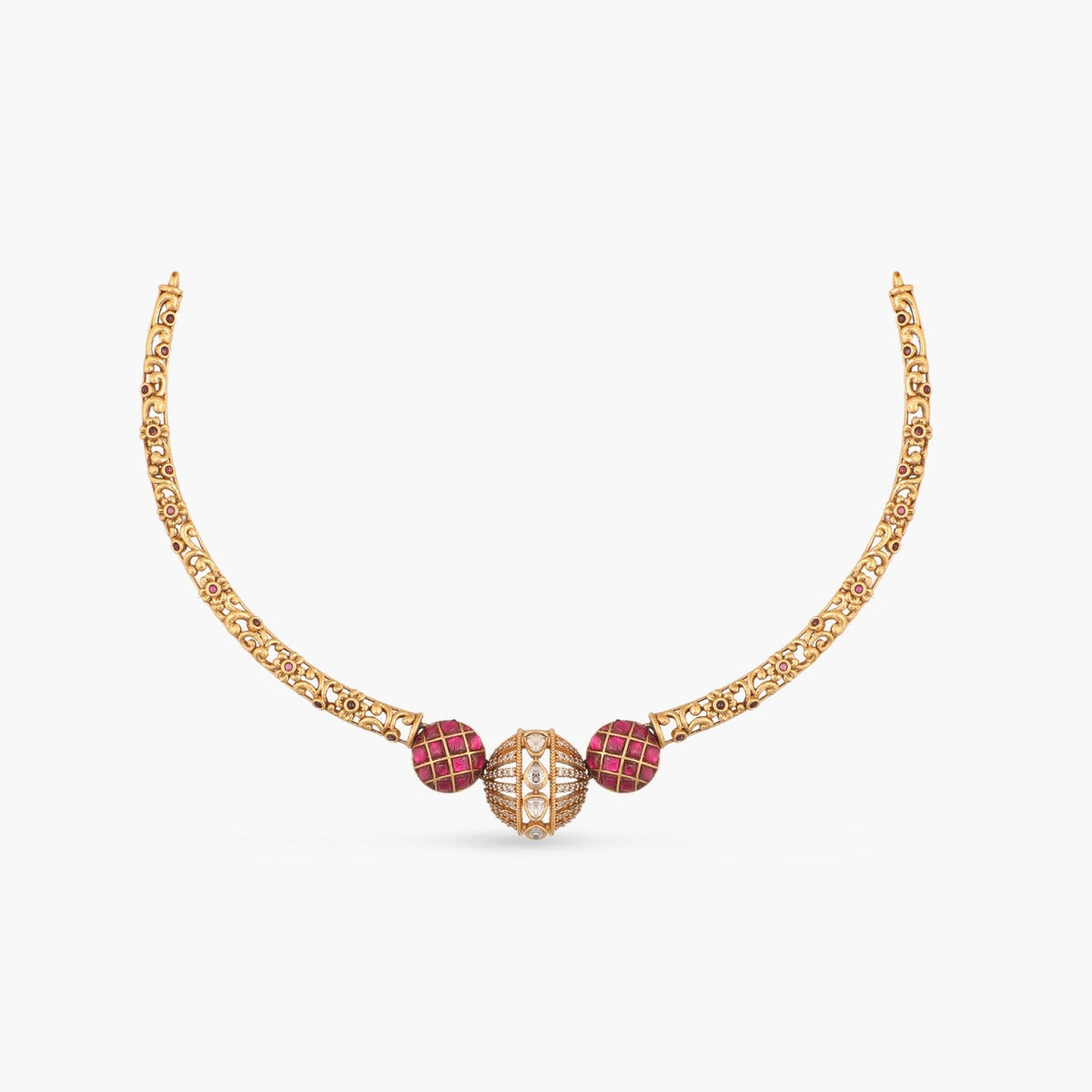 Necklaces Round Kempu Jadau Antique Hasli Necklace