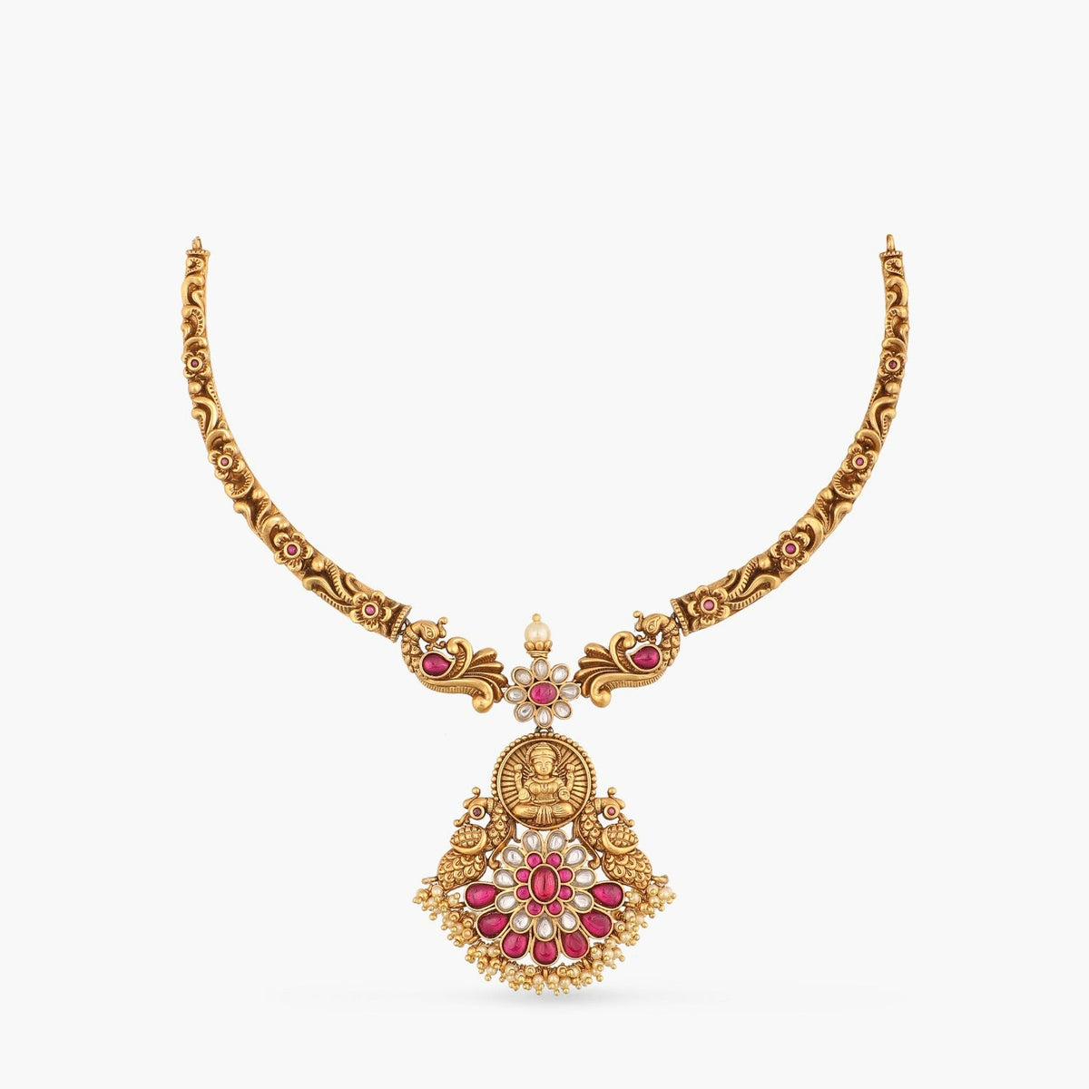 Necklaces Aarna Floral Antique Hasli Silver Necklace