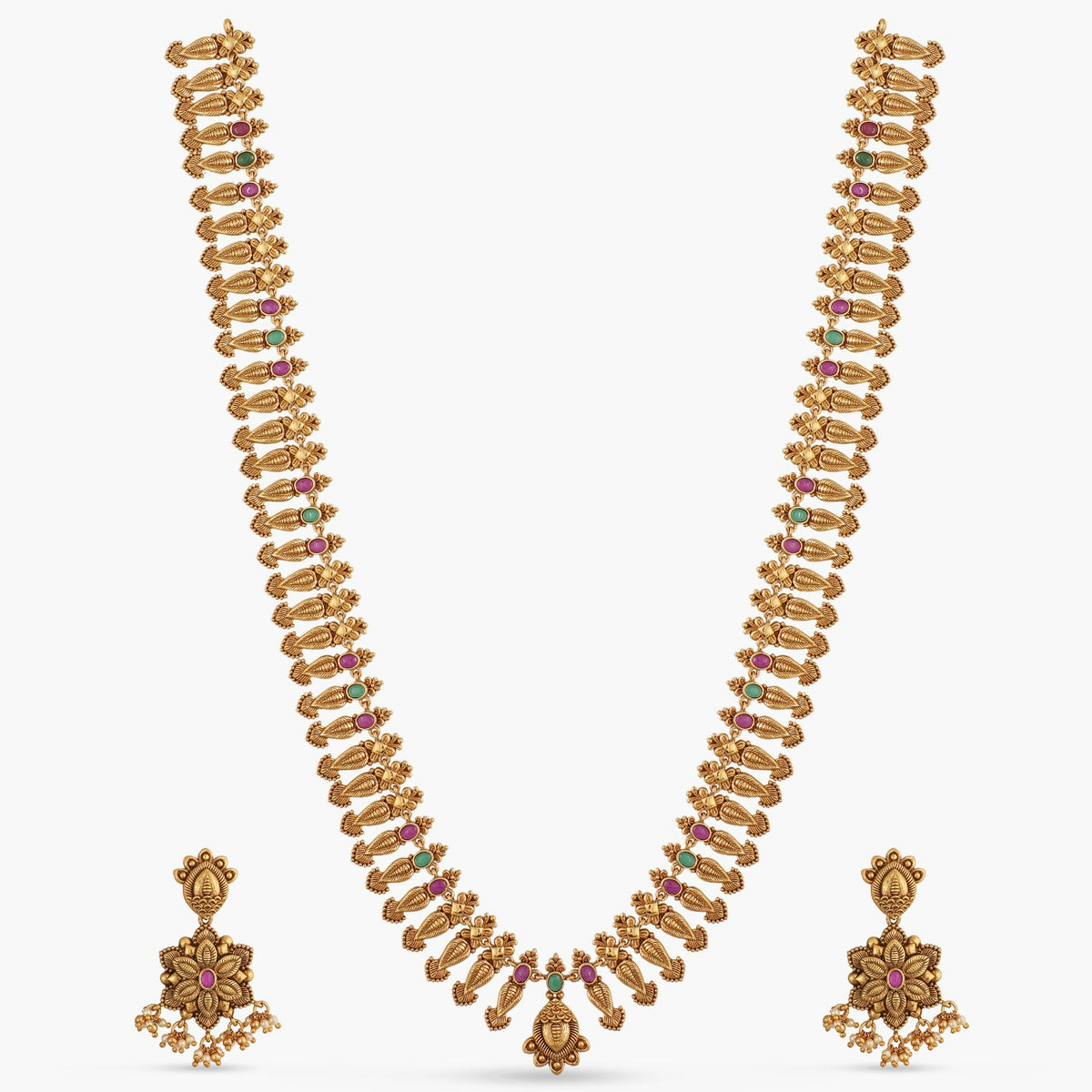 Juhi Antique Silver Long Necklace Set