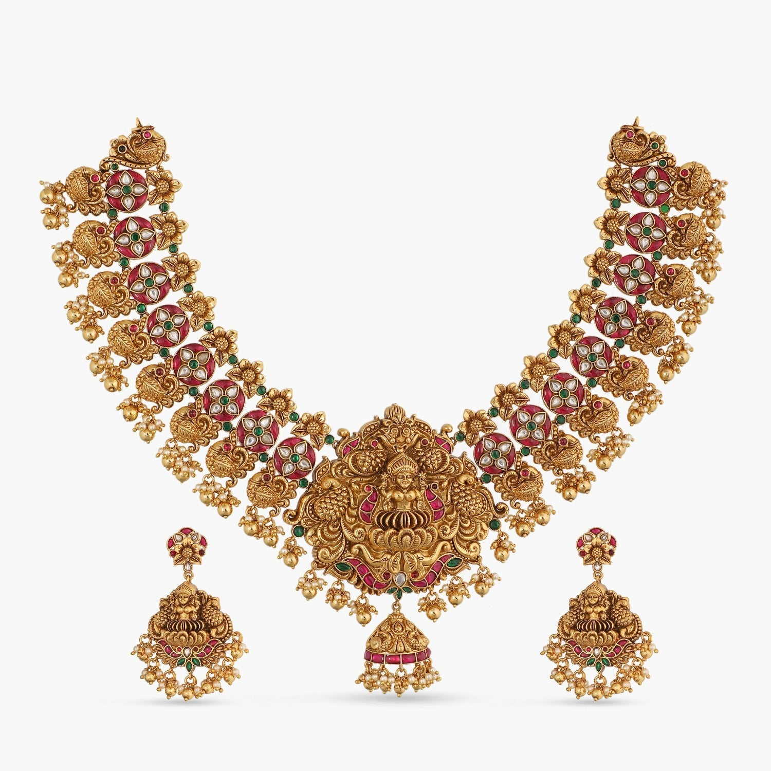 Necklaces Aadtri Antique Temple Silver Necklace Set