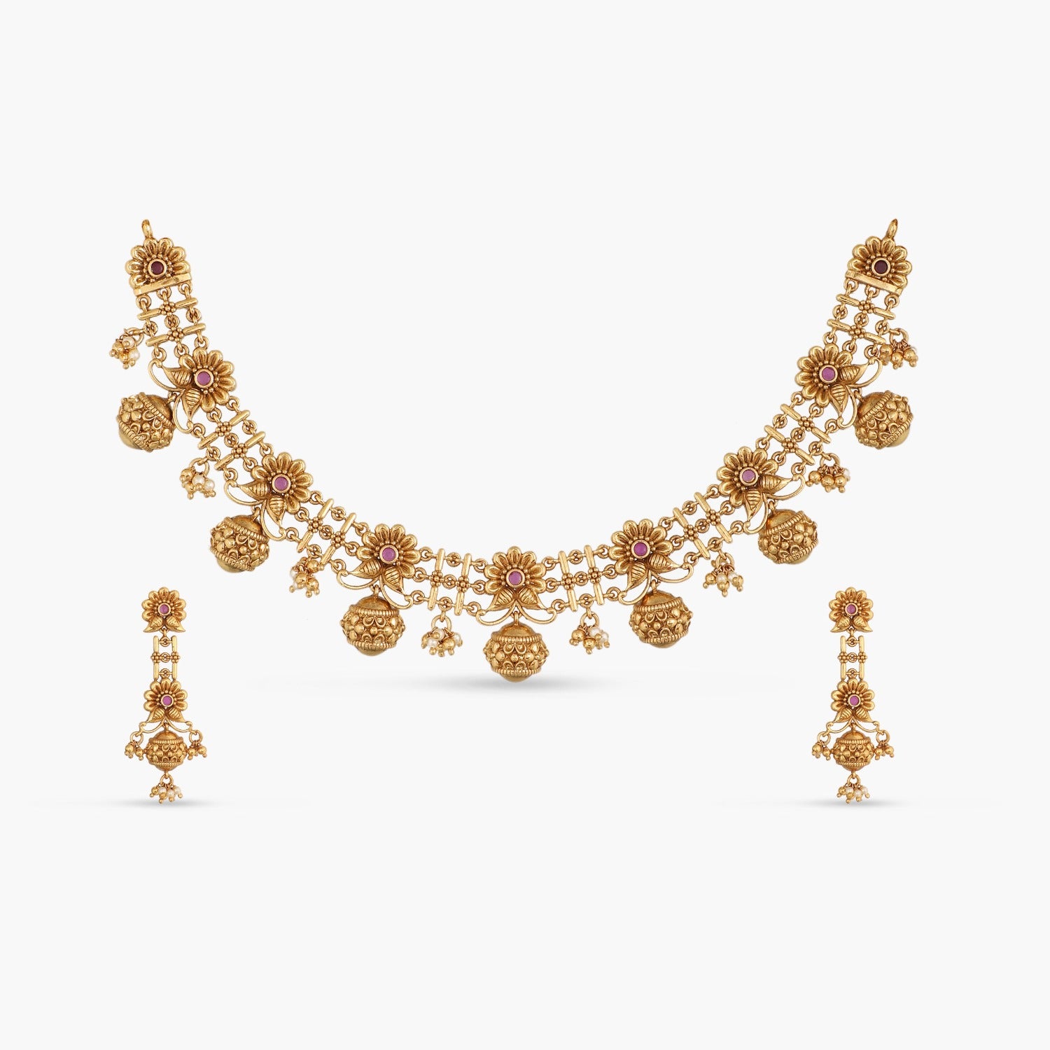Swara Floral Link Silver Necklace Set