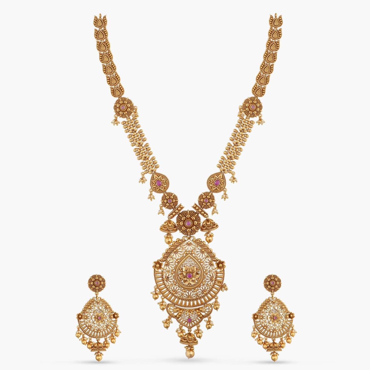 Swara Floral Jhumki Statement Long Necklace Set