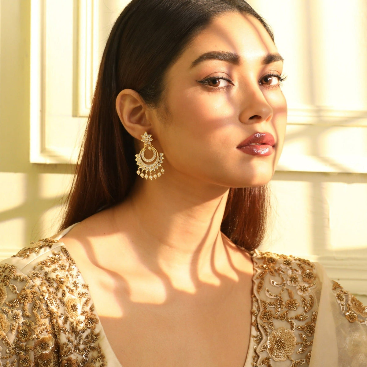 Earrings Elegance CZ Silver Chandbali Earrings