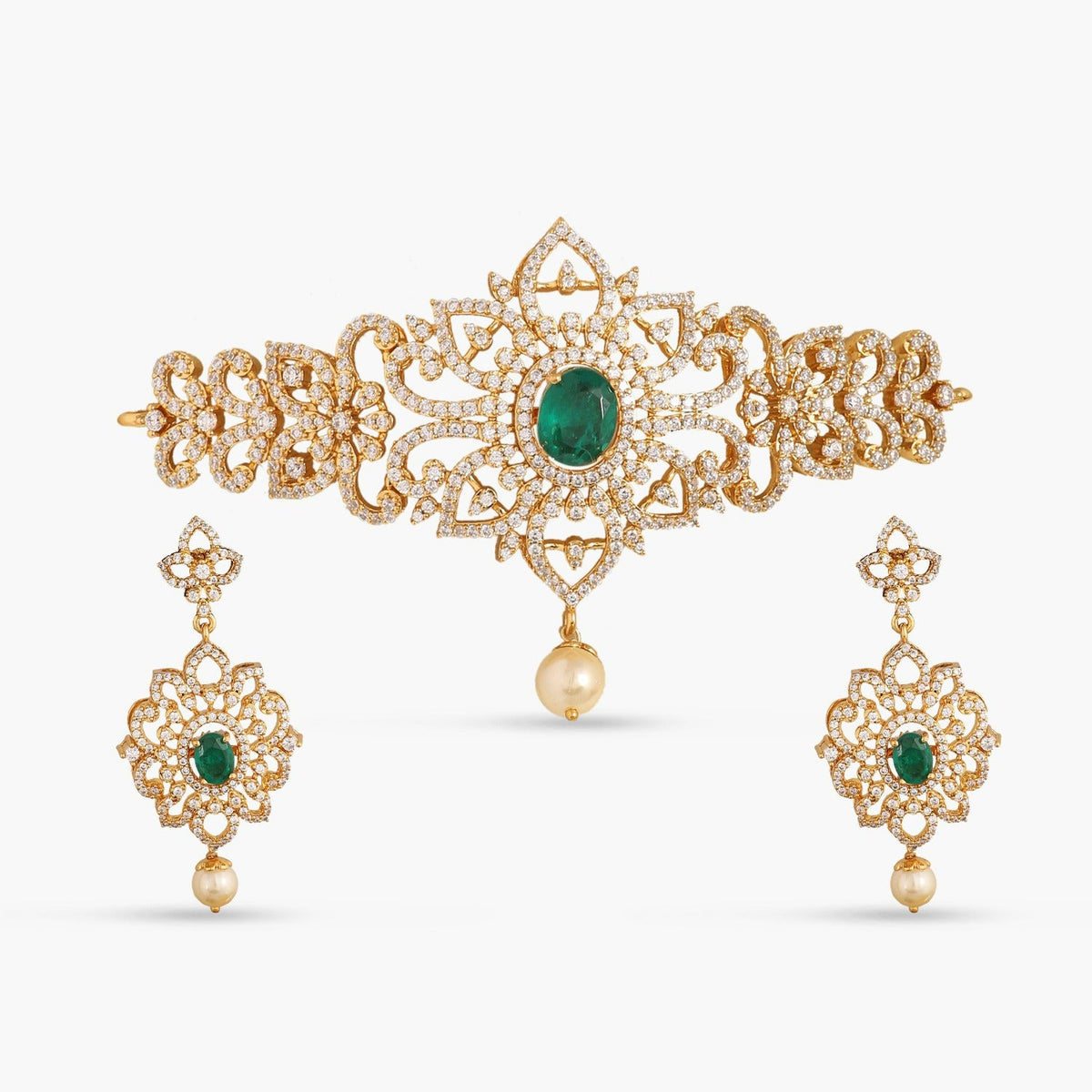 Necklaces Floral Petal Classic CZ Interchangeable Silver Choker Set