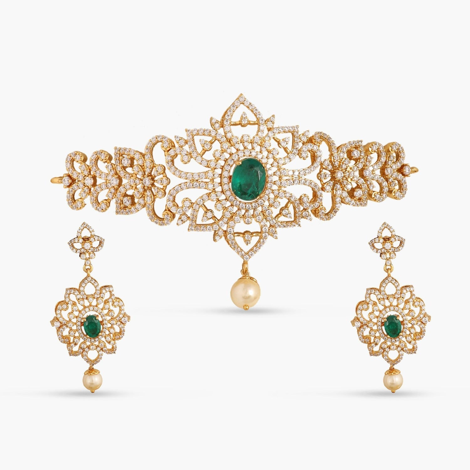 Necklaces Floral Petal Classic CZ Interchangeable Silver Choker Set