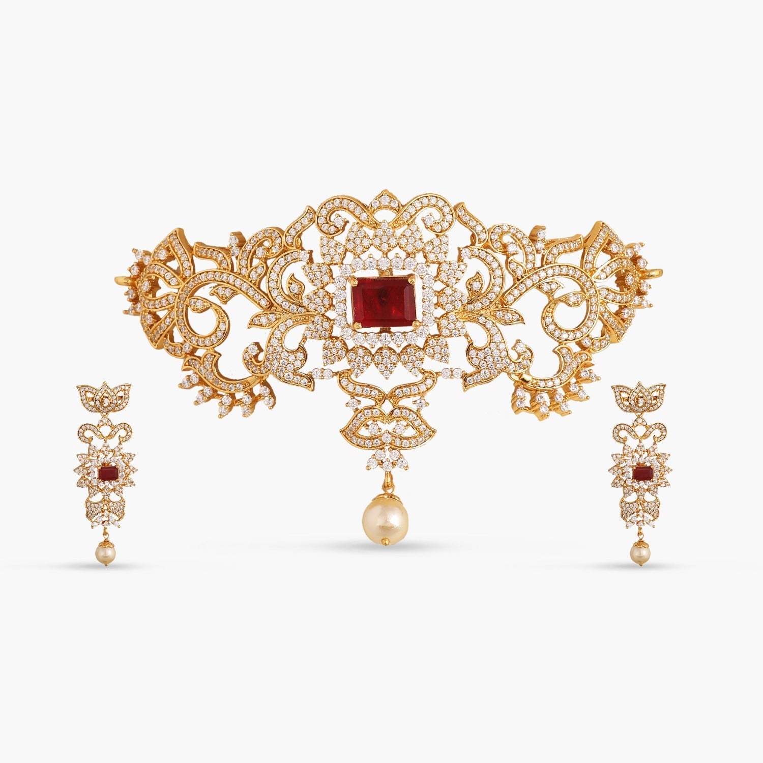 Necklaces Floral Classic CZ Interchangeable Silver Choker Set