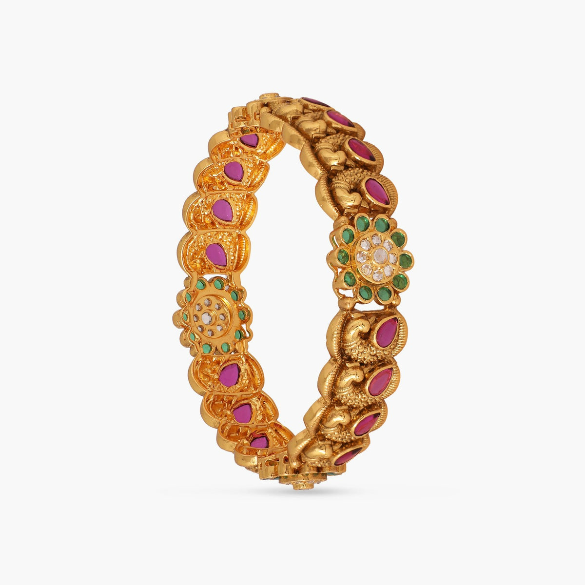 Peacock Floral Classic Kempu Silver Bangles 