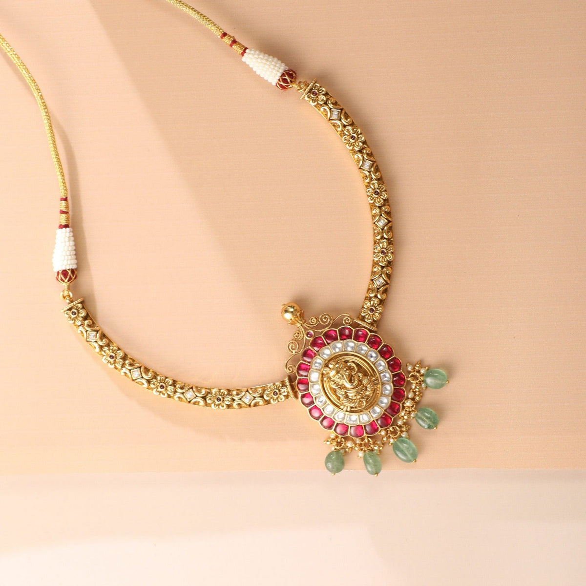 Necklaces Laavin Kempu Jadau Antique Hasli Silver Necklace