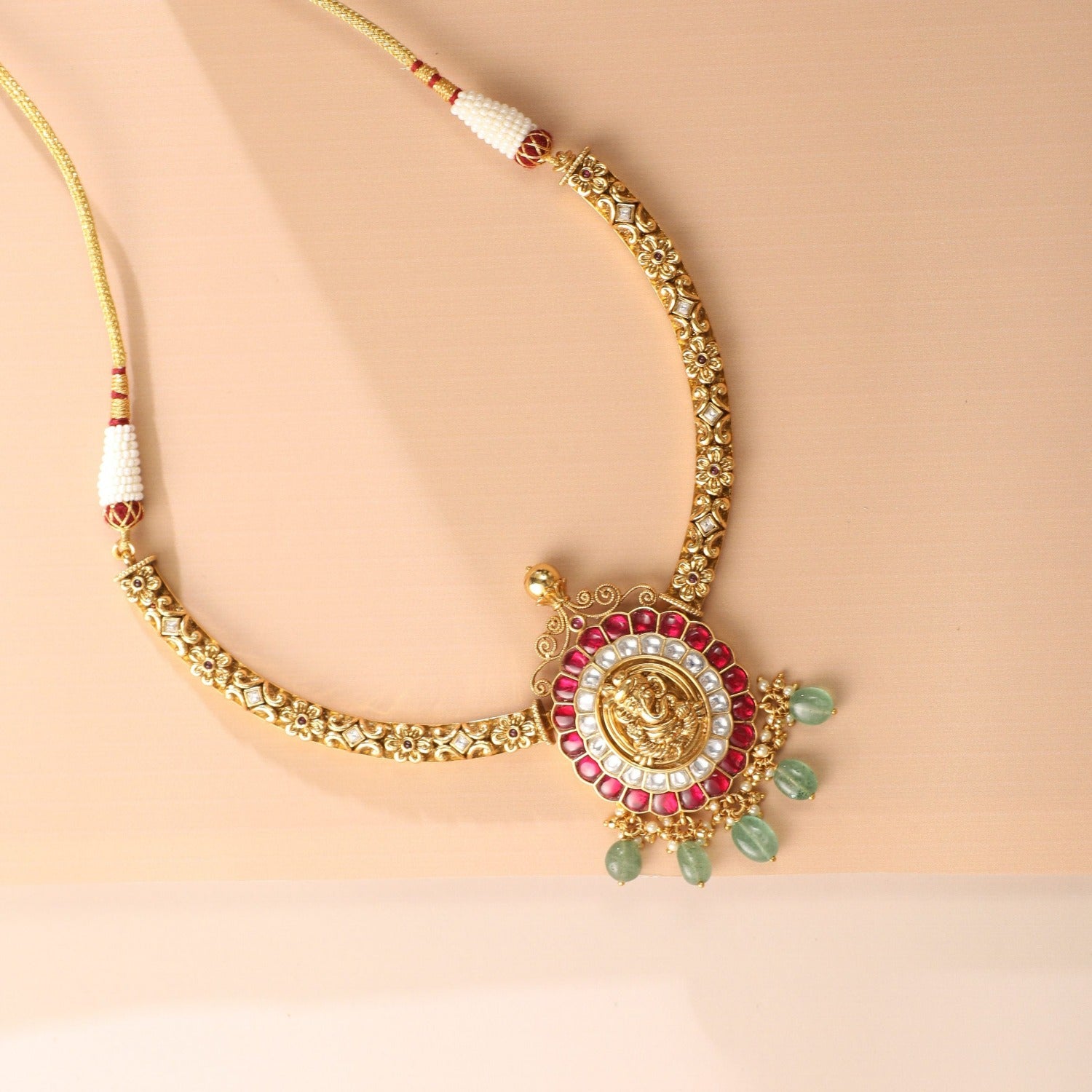 Necklaces Laavin Kempu Jadau Antique Hasli Silver Necklace