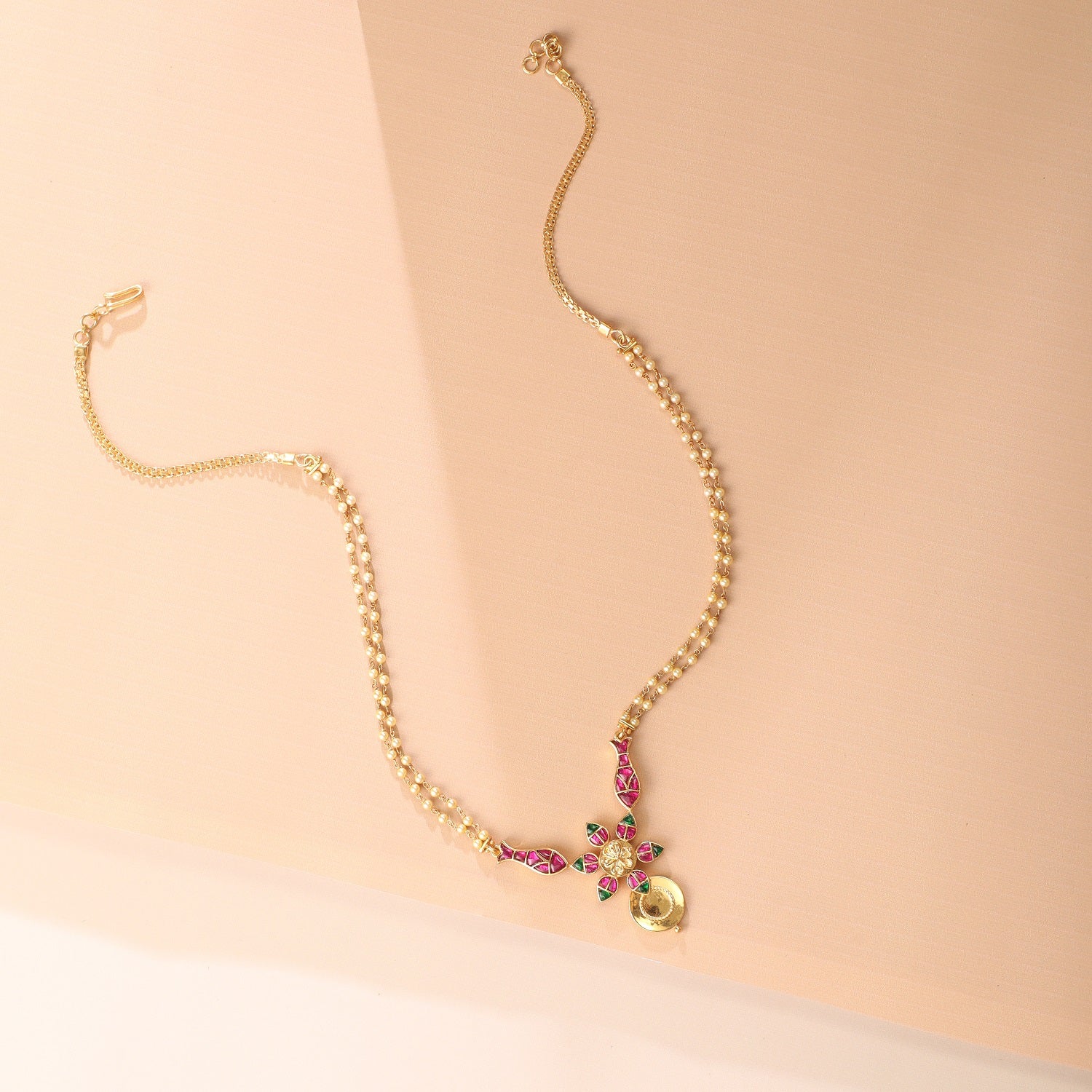 Matsya Pearl String Floral Silver Necklace