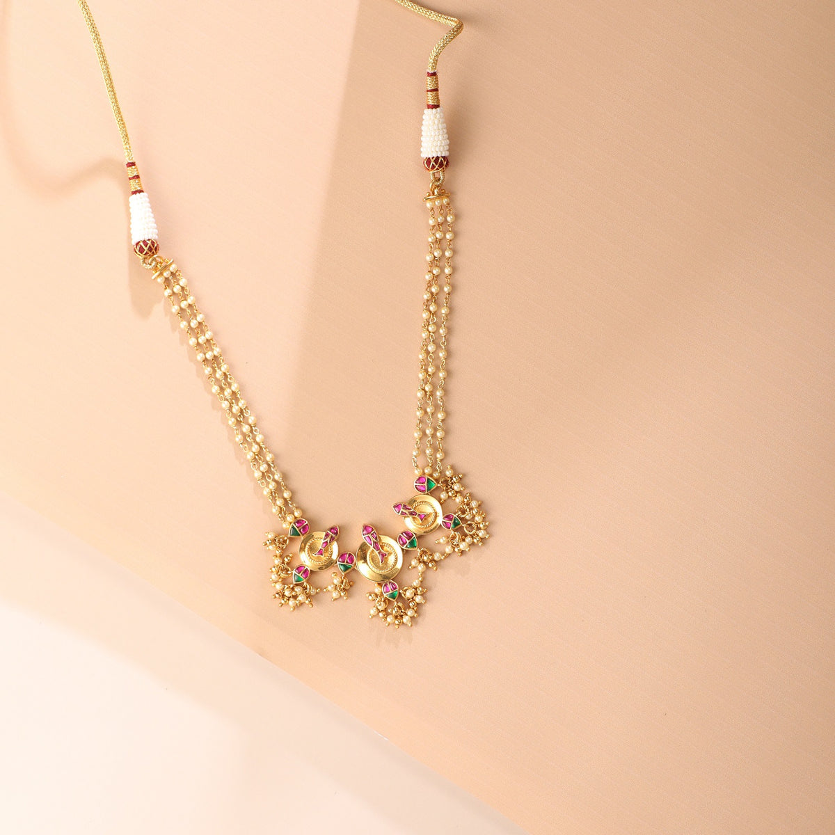 Matsya Pearl String Statement Silver Necklace