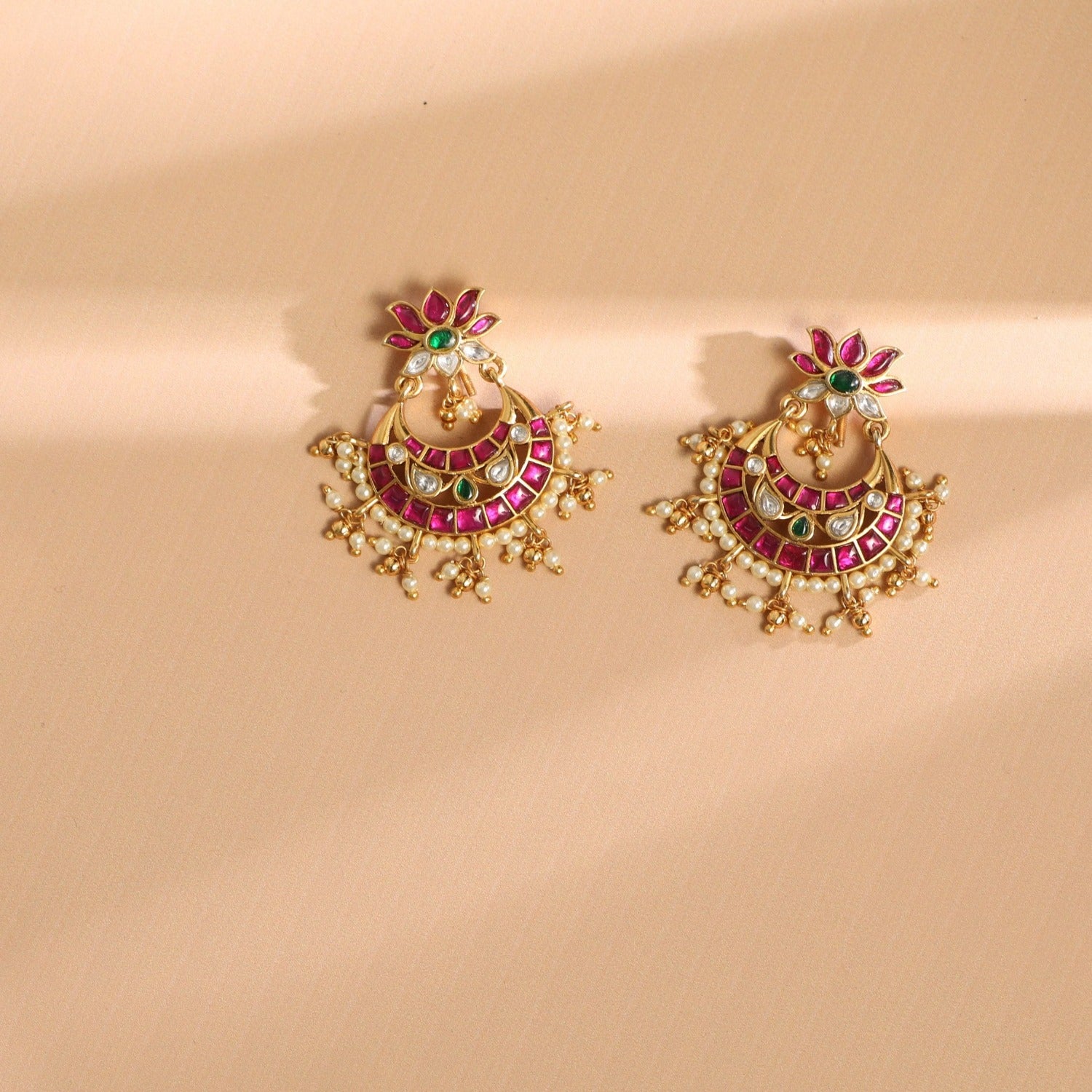 Earrings Lotus Kempu Jadau Silver Chandbali Earrings