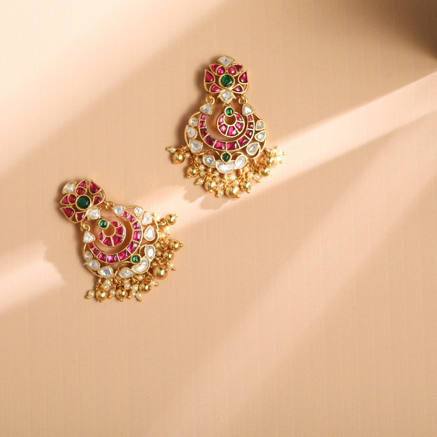 Vasu Kempu Jadau Silver Chandbali Earrings