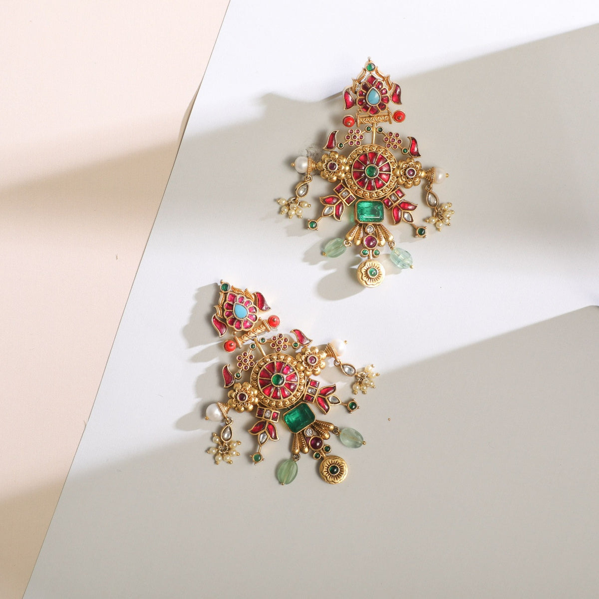 Naviya Modern Kempu Jadau Statement Drop Earrings