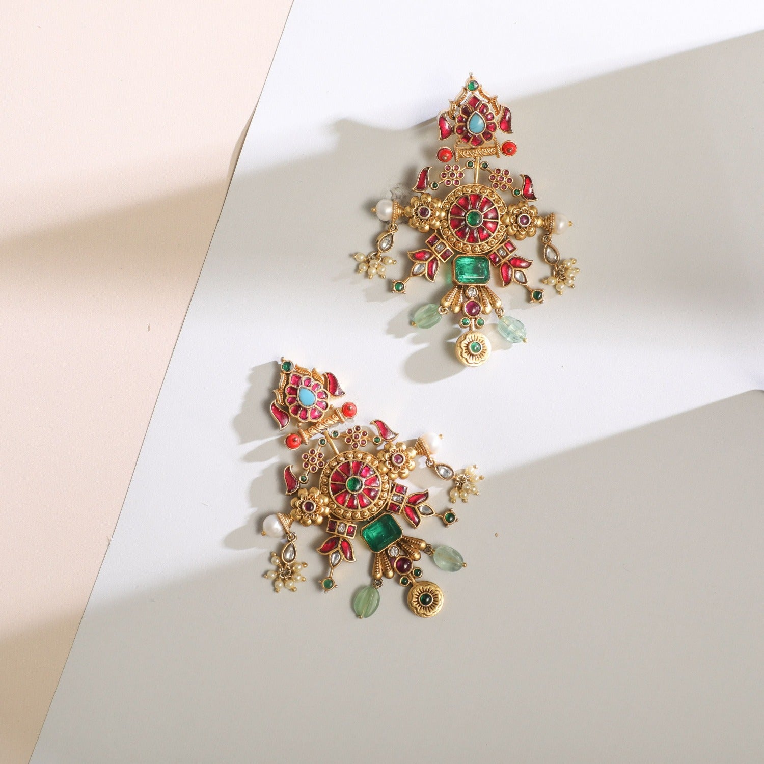 Naviya Modern Kempu Jadau Statement Drop Earrings