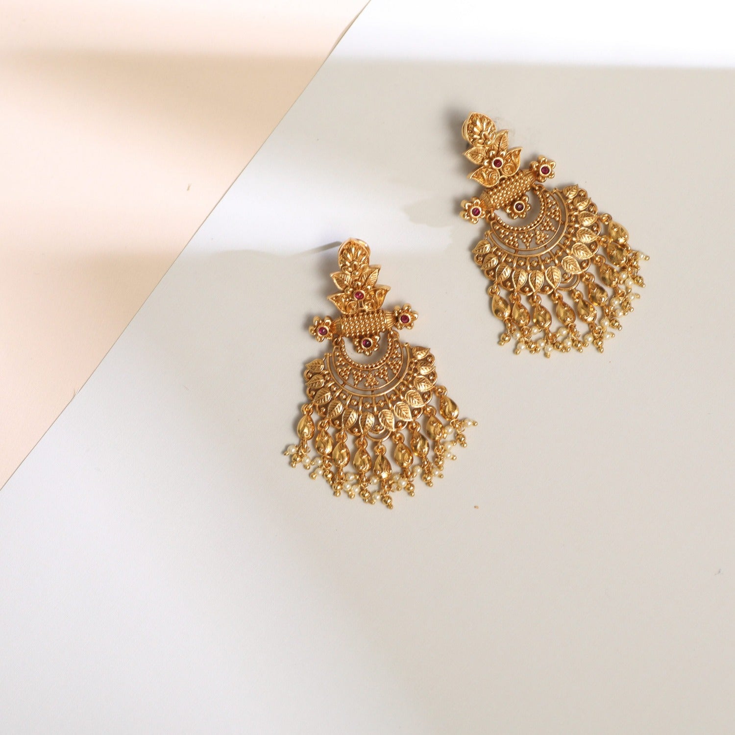 Swara Leafy Floral Statement Chandbali Earrings