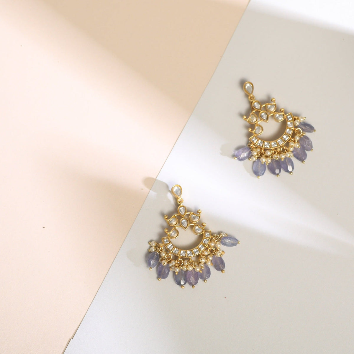 Earrings Sapphire Jadau Silver Chandbali Earrings