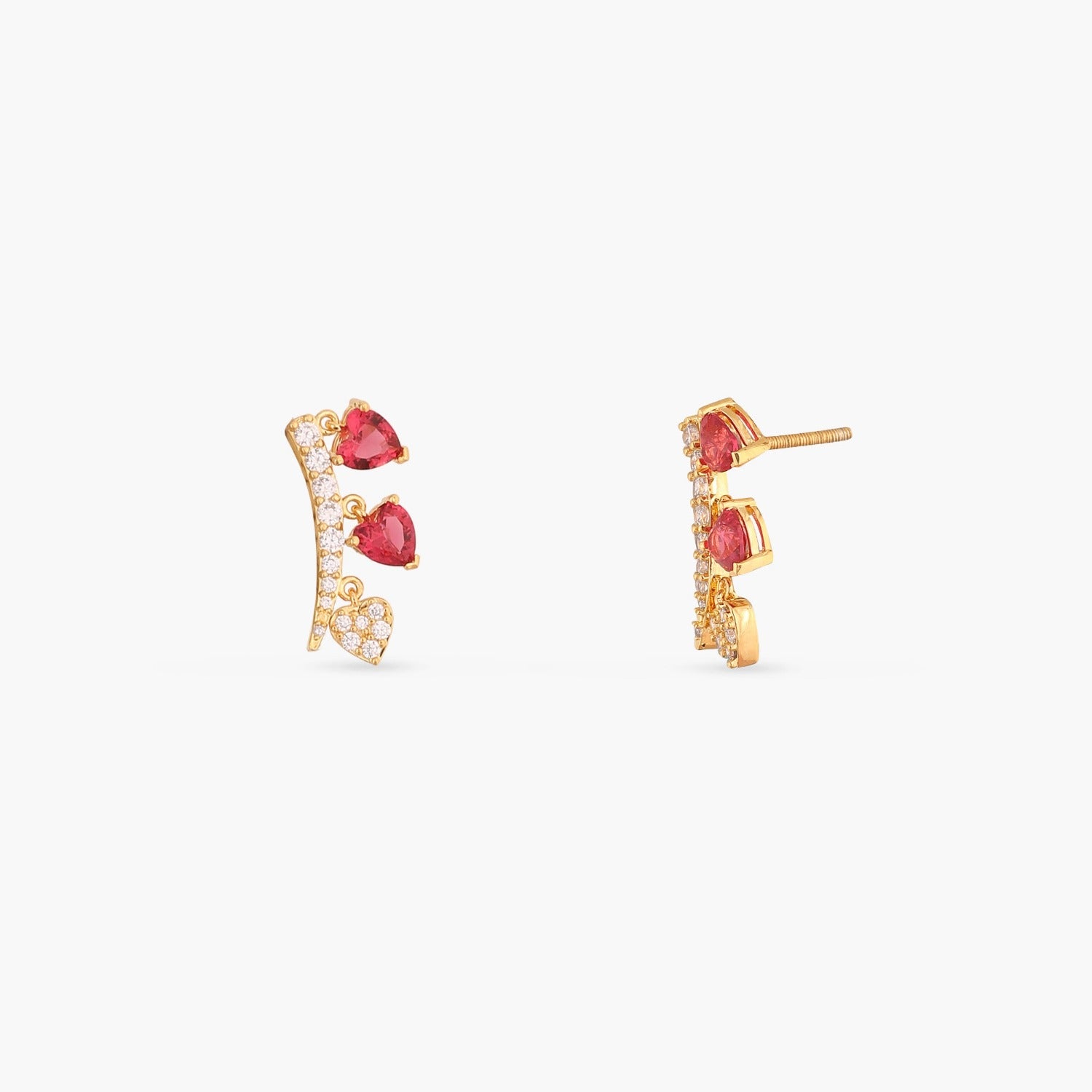 Earrings Heart CZ Charm Silver Cuff Earrings
