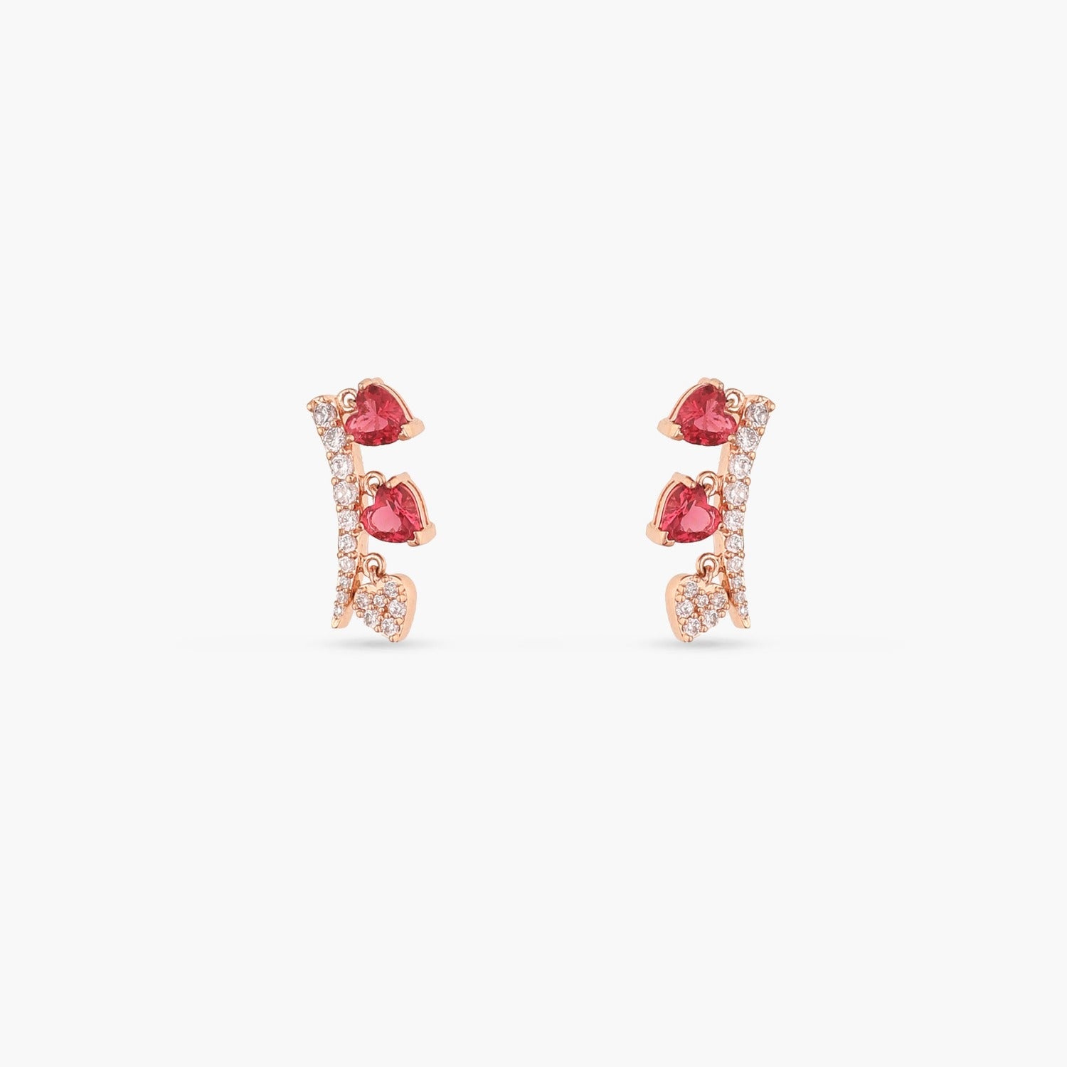 Earrings Heart CZ Charm Silver Cuff Earrings