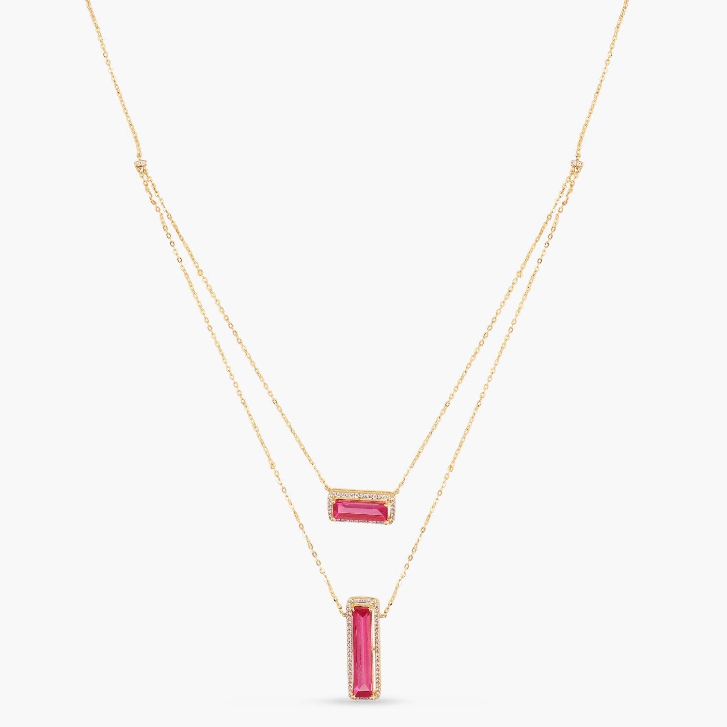 Necklaces By Your Side CZ Two Layer Vertical & Horizontal Charm Silver Necklace