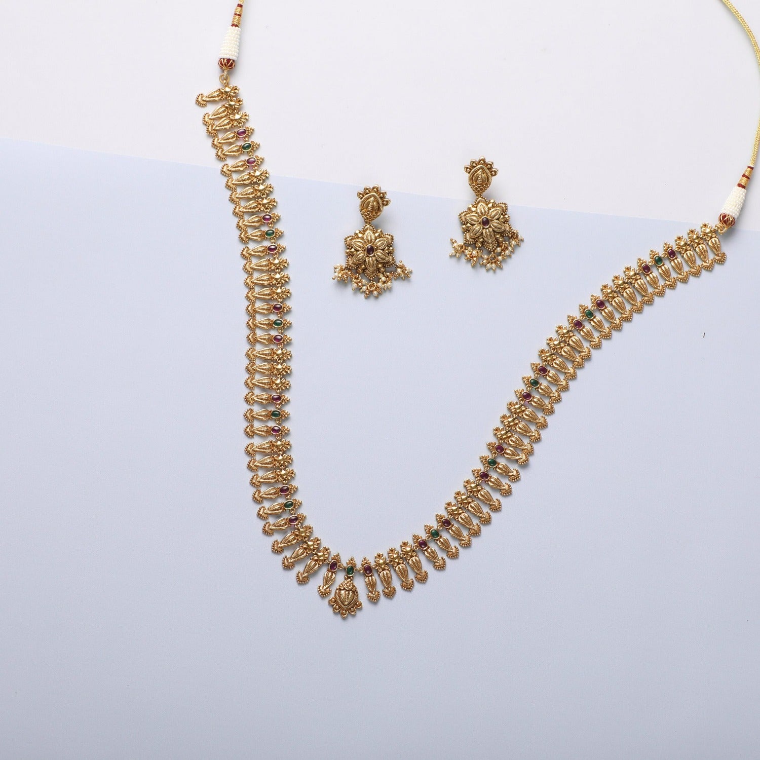 Juhi Antique Silver Long Necklace Set