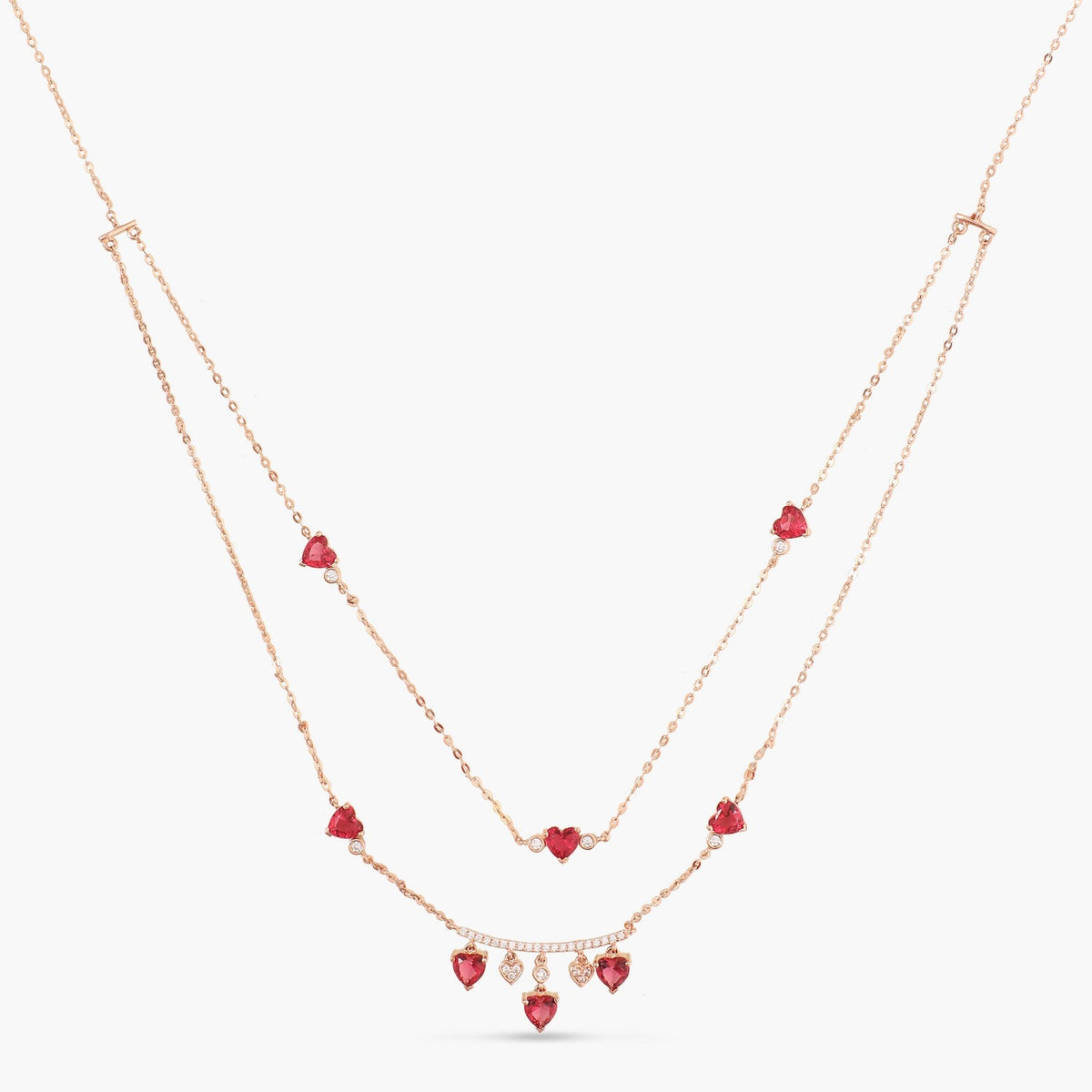 Love CZ Two Layer Charms Silver Necklace