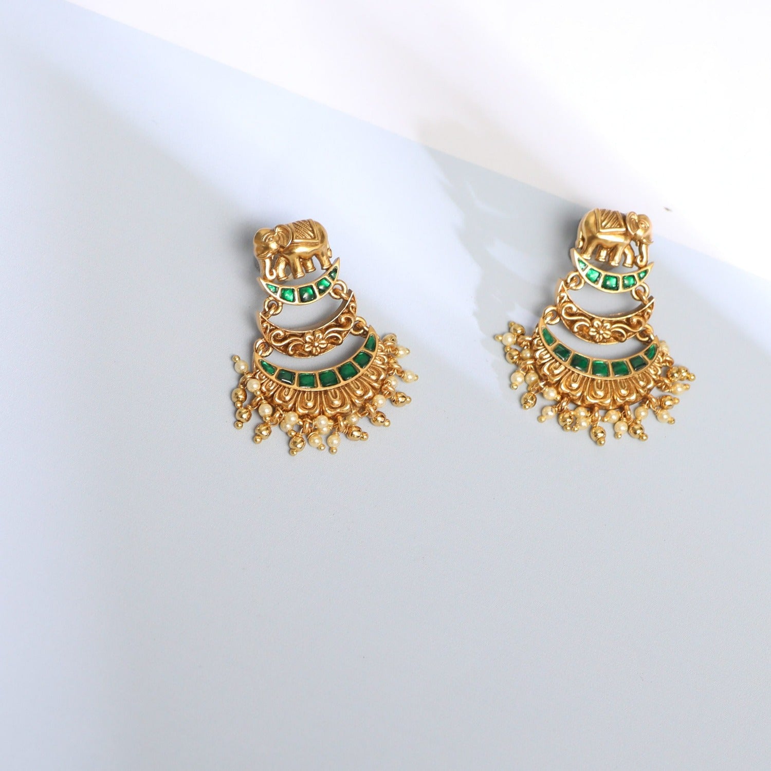 Elephant Three Layer Antique Silver Chandbali Earrings