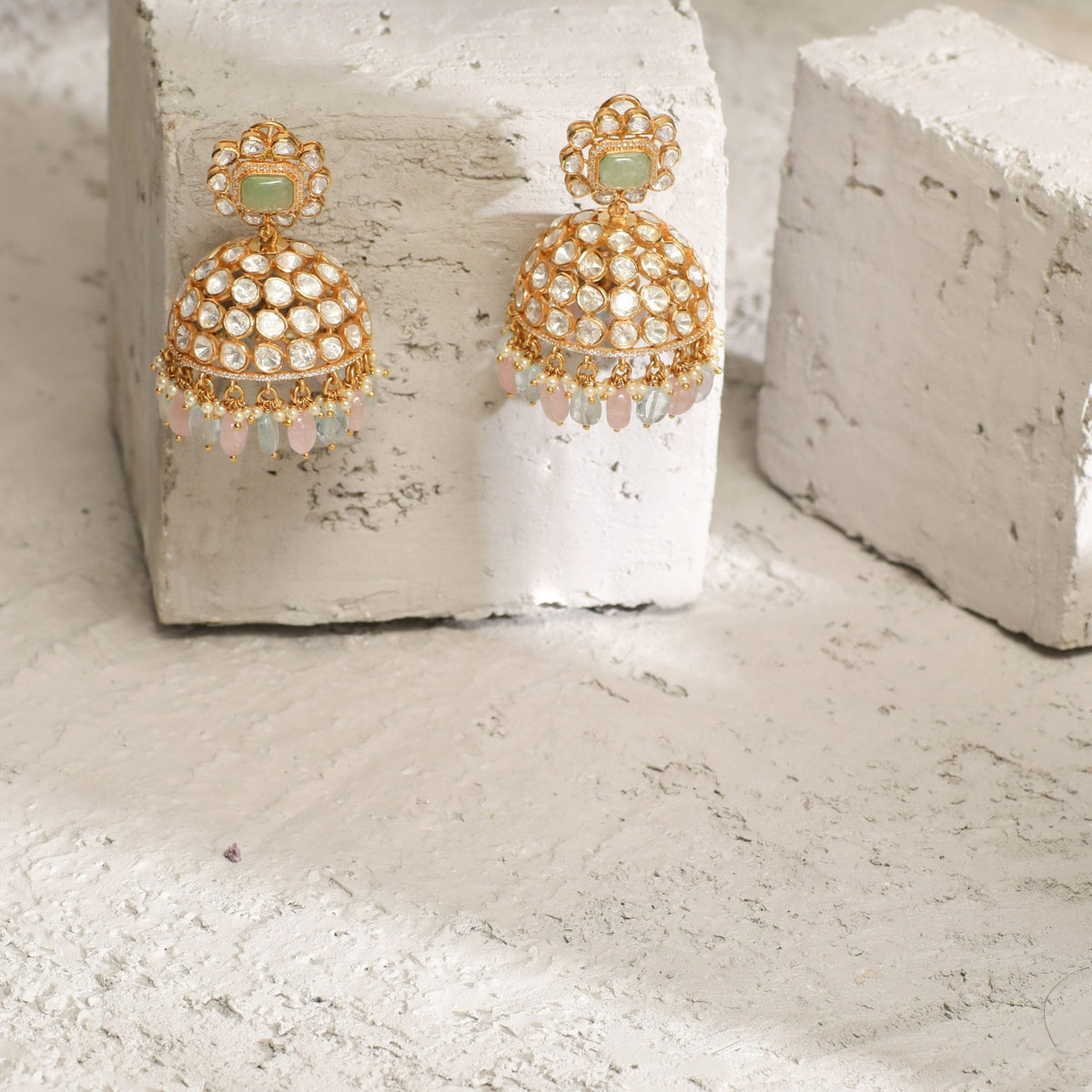 Glaze Floral Moissanite Silver Jhumki Earrings