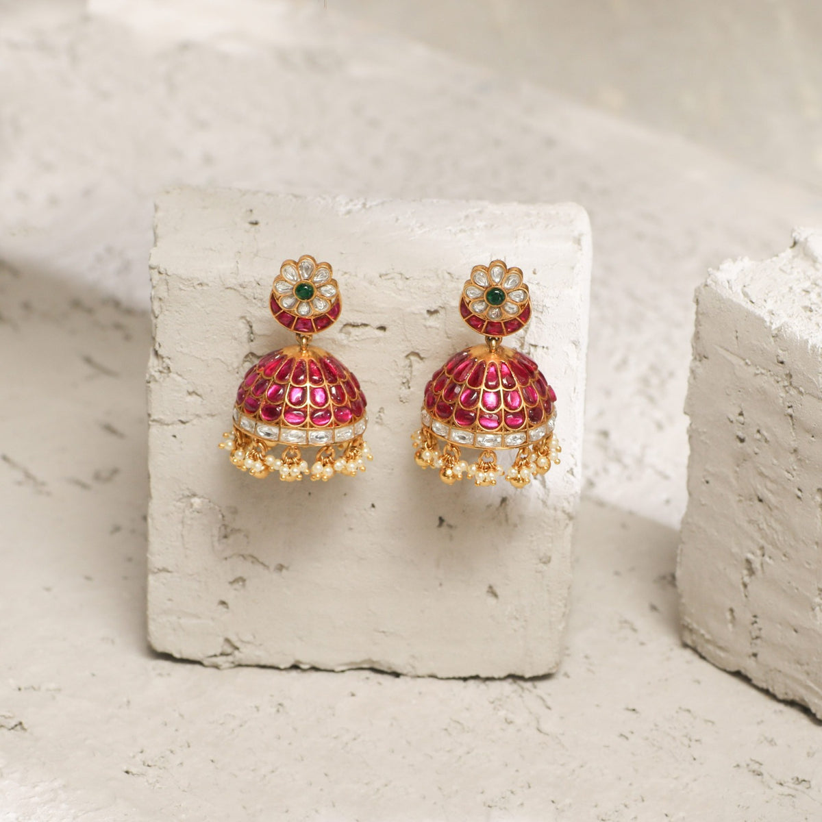 Floral Jhumki Silver Earrings